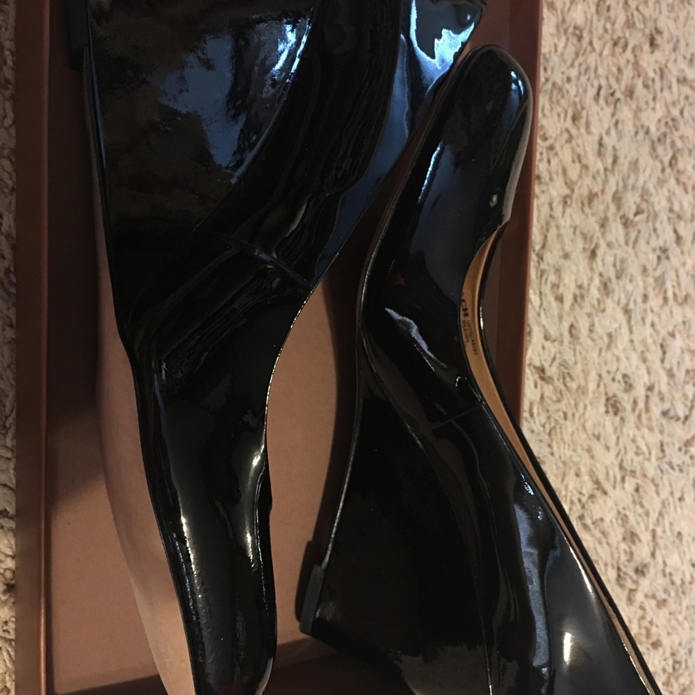 Coach black patent wedges